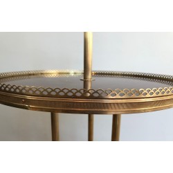 Table Roulante Ronde en Acajou et Laiton, Attribuée à la Maison Jansen, Travail Français, Vers 1940