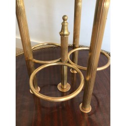 Table Roulante Ronde en Acajou et Laiton, Attribuée à la Maison Jansen, Travail Français, Vers 1940