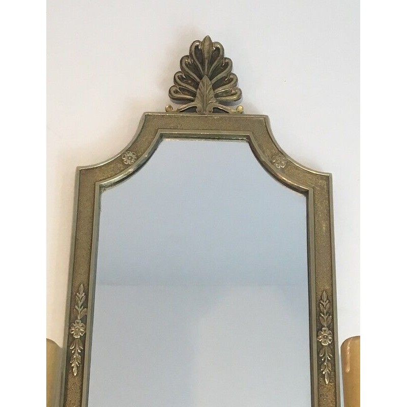 Paire d’Appliques en Miroir et Bronze à têtes de Lions