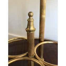 Round Mahogany and Brass Drinks Trolley, Attributed to Maison Jansen, French Work, Circa 1940