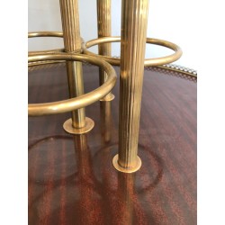 Table Roulante Ronde en Acajou et Laiton, Attribuée à la Maison Jansen, Travail Français, Vers 1940