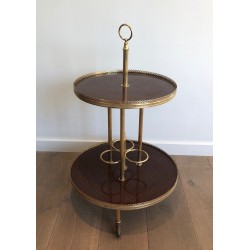 Round Mahogany and Brass Drinks Trolley, Attributed to Maison Jansen, French Work, Circa 1940