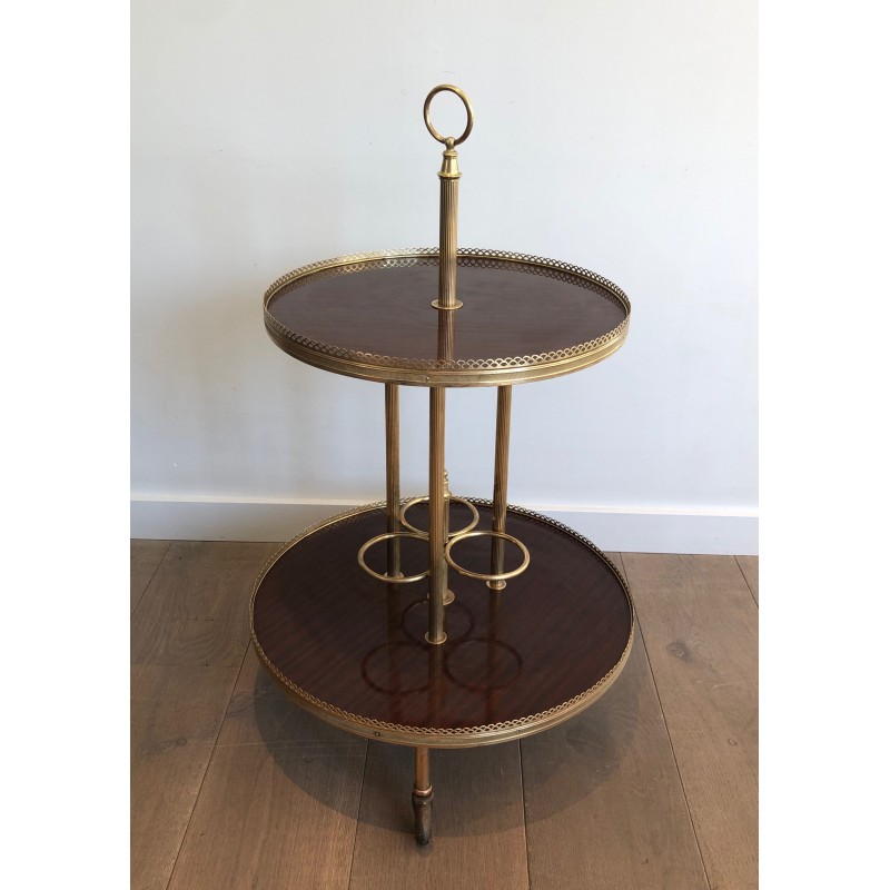 Table Roulante Ronde en Acajou et Laiton, Attribuée à la Maison Jansen, Travail Français, Vers 1940