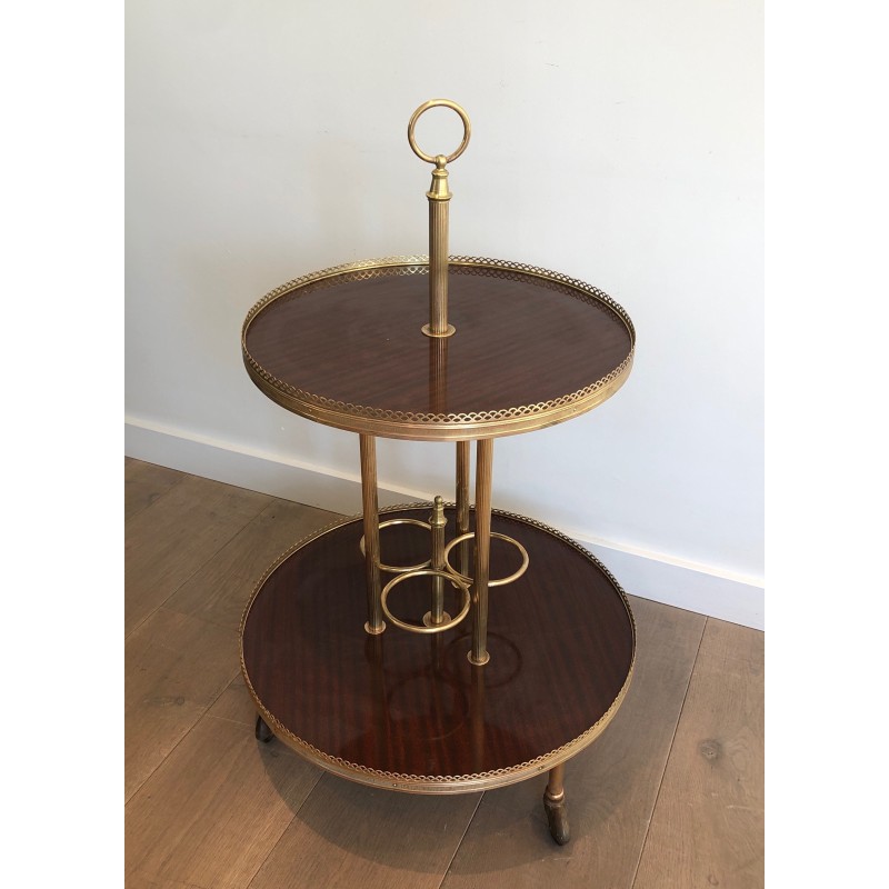 Round Mahogany and Brass Drinks Trolley, Attributed to Maison Jansen, French Work, Circa 1940