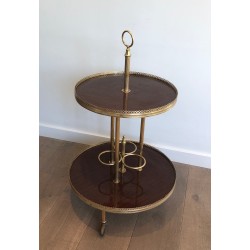 Table Roulante Ronde en Acajou et Laiton, Attribuée à la Maison Jansen, Travail Français, Vers 1940