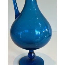 Pichet en Verre d'Art Bleuté Signé Stil Novo, Travail Italien, Vers 1970