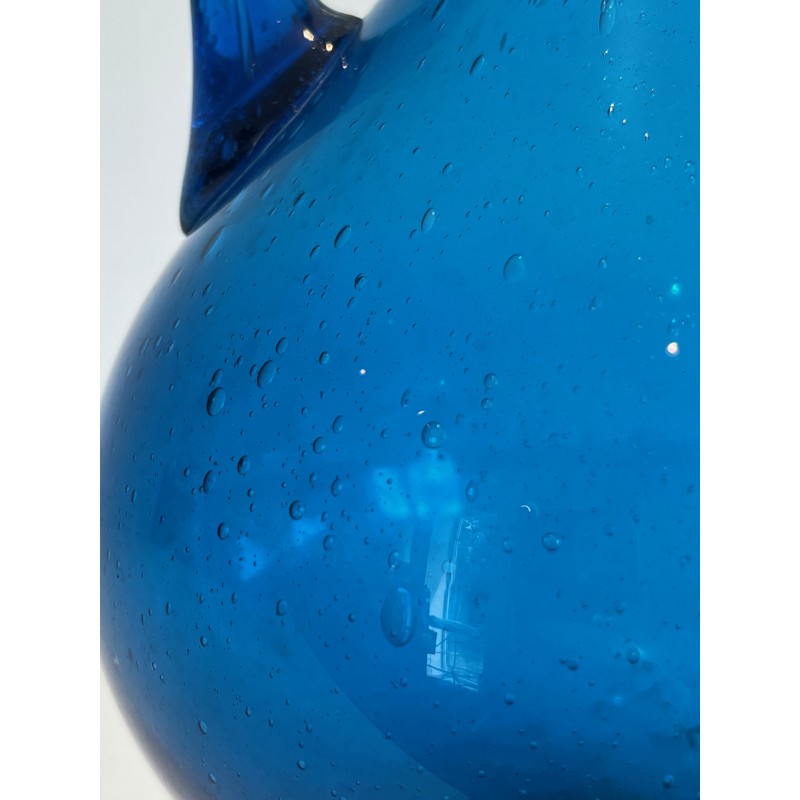 Pichet en Verre d'Art Bleuté Signé Stil Novo, Travail Italien, Vers 1970