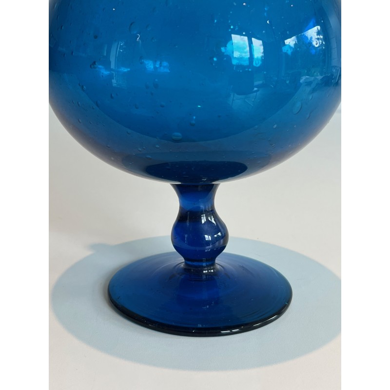Pichet en Verre d'Art Bleuté Signé Stil Novo, Travail Italien, Vers 1970