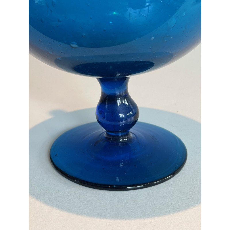 Bluish Art Glass Pitcher Signed Stil Novo, Italian Work, Circa 1970