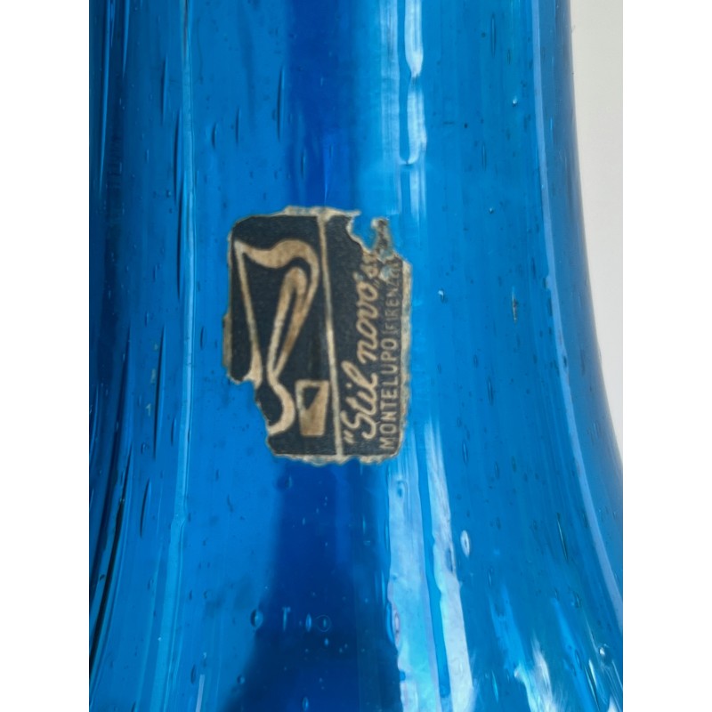 Pichet en Verre d'Art Bleuté Signé Stil Novo, Travail Italien, Vers 1970