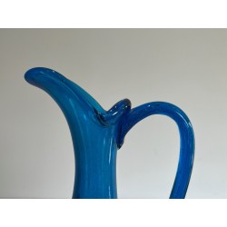 Bluish Art Glass Pitcher Signed Stil Novo, Italian Work, Circa 1970