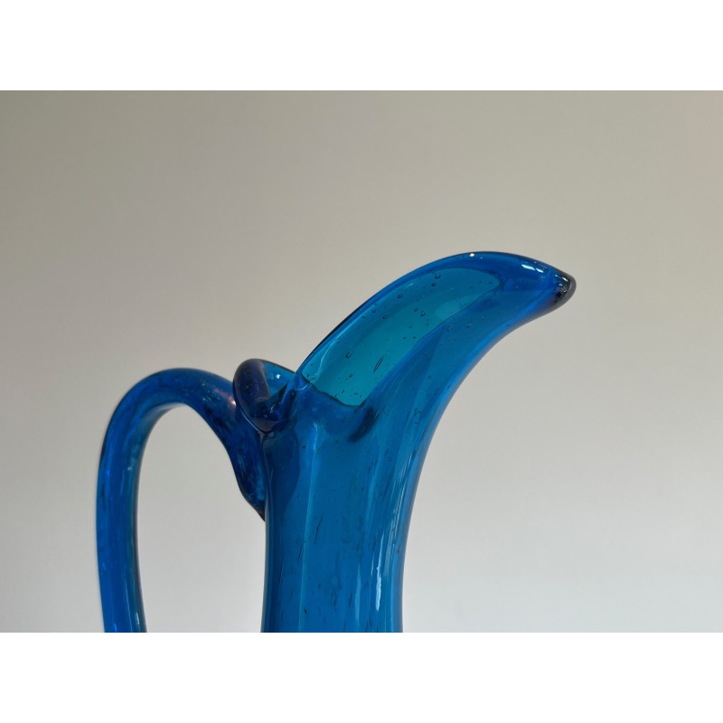 Pichet en Verre d'Art Bleuté Signé Stil Novo, Travail Italien, Vers 1970
