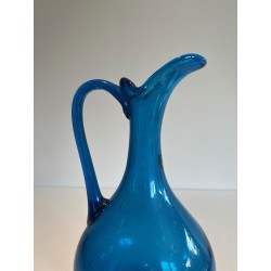 Bluish Art Glass Pitcher Signed Stil Novo, Italian Work, Circa 1970
