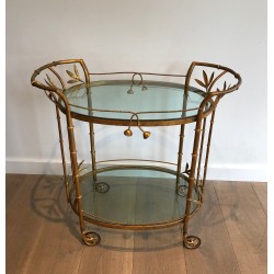 Table Roulante en Métal Doré Imitant le Bambou, Attribuée à Coco Chanel, Travail Français, Vers 1970