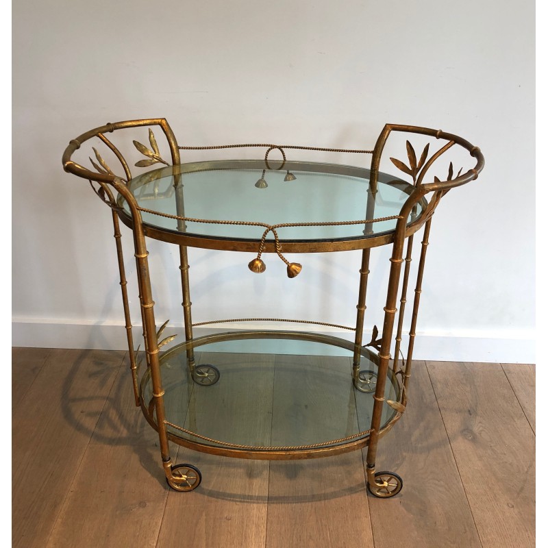 Faux-Bamboo Gilt Metal Drinks Trolley, Attributed to Coco Chanel, French Work, Circa 1970