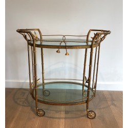 Faux-Bamboo Gilt Metal Drinks Trolley, Attributed to Coco Chanel, French Work, Circa 1970