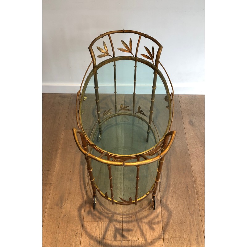 Faux-Bamboo Gilt Metal Drinks Trolley, Attributed to Coco Chanel, French Work, Circa 1970