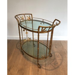 Faux-Bamboo Gilt Metal Drinks Trolley, Attributed to Coco Chanel, French Work, Circa 1970