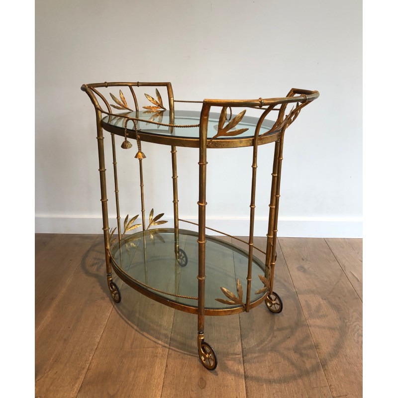 Faux-Bamboo Gilt Metal Drinks Trolley, Attributed to Coco Chanel, French Work, Circa 1970