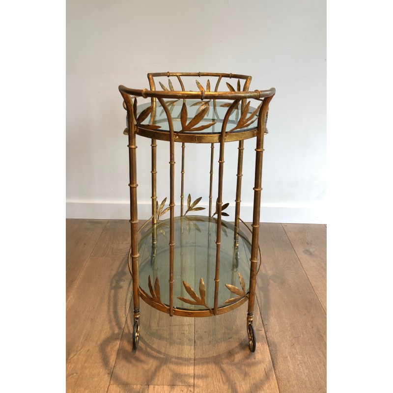 Table Roulante en Métal Doré Imitant le Bambou, Attribuée à Coco Chanel, Travail Français, Vers 1970