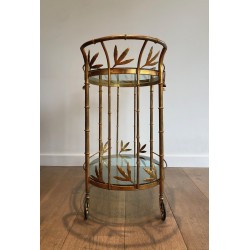 Table Roulante en Métal Doré Imitant le Bambou, Attribuée à Coco Chanel, Travail Français, Vers 1970