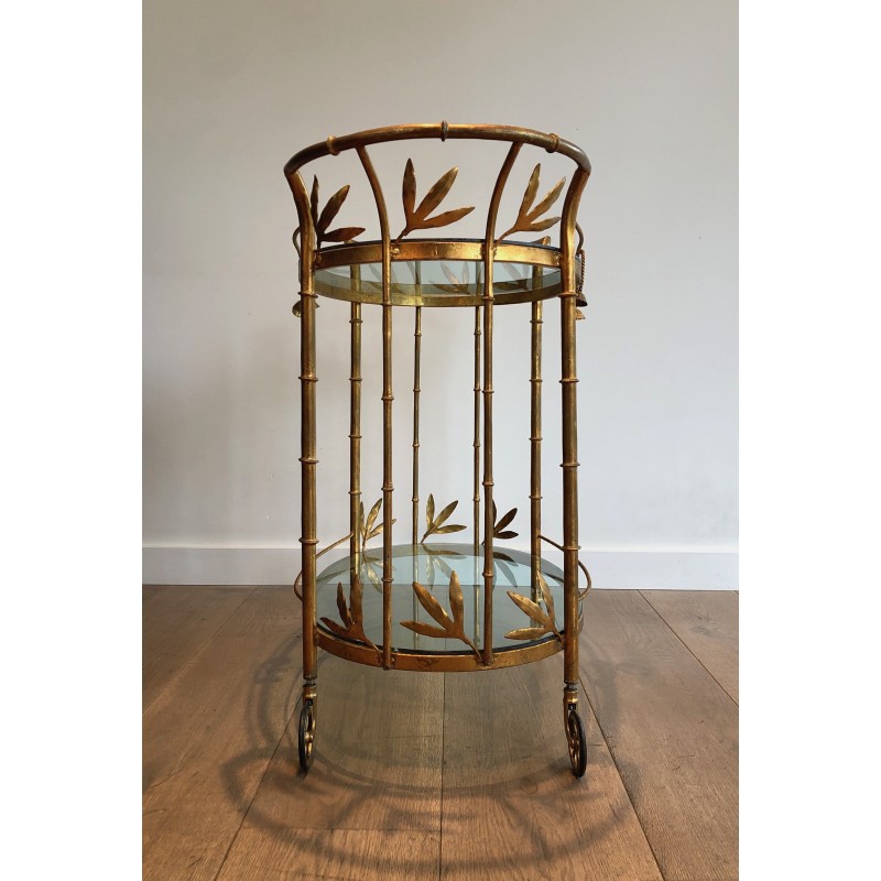 Table Roulante en Métal Doré Imitant le Bambou, Attribuée à Coco Chanel, Travail Français, Vers 1970