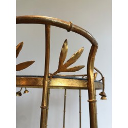 Faux-Bamboo Gilt Metal Drinks Trolley, Attributed to Coco Chanel, French Work, Circa 1970