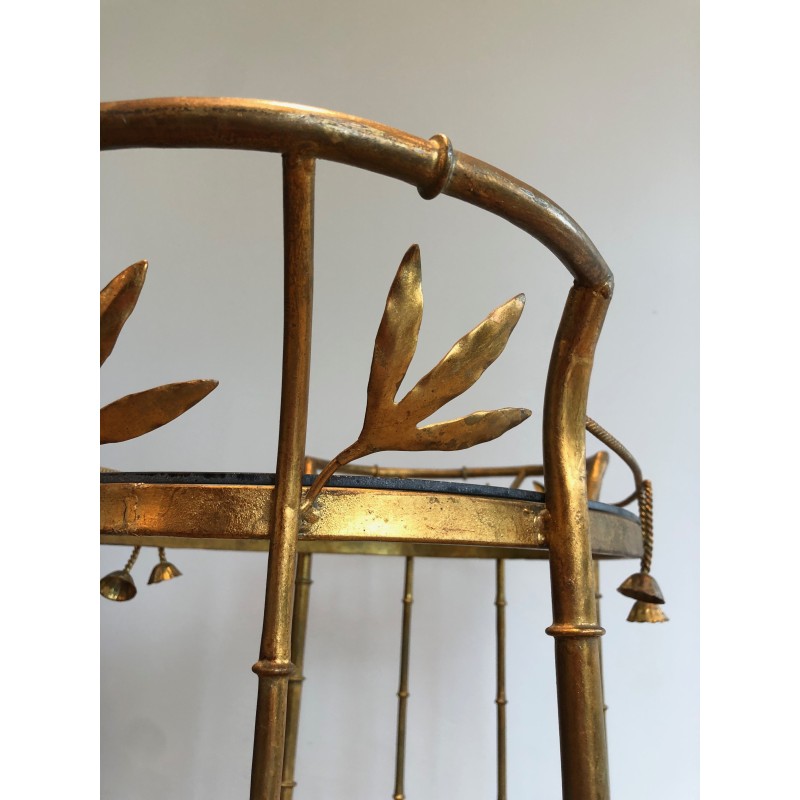 Faux-Bamboo Gilt Metal Drinks Trolley, Attributed to Coco Chanel, French Work, Circa 1970