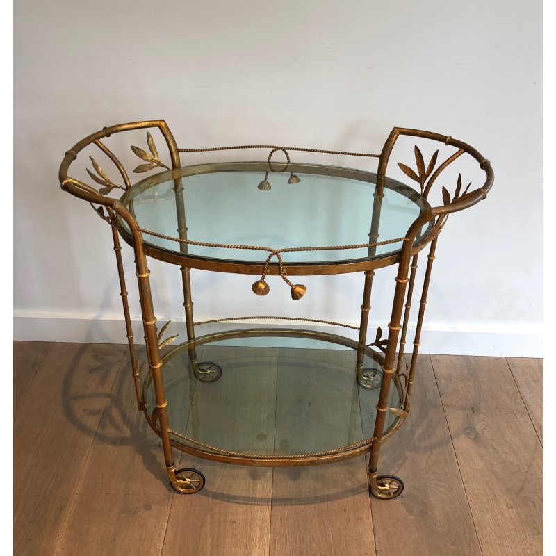 Faux-Bamboo Gilt Metal Drinks Trolley, Attributed to Coco Chanel, French Work, Circa 1970