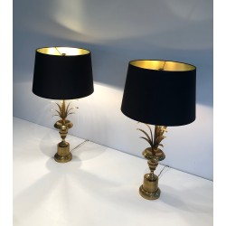 Paire d'Appliques Palmier en Laiton de Style Néoclassique, dans le Goût de la Maison Charles, Vers 1970