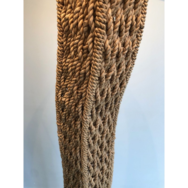 Braided Rope Floor Lamp on Square Metal Base, Japanese Work, circa 1980 | Maison BARROIS