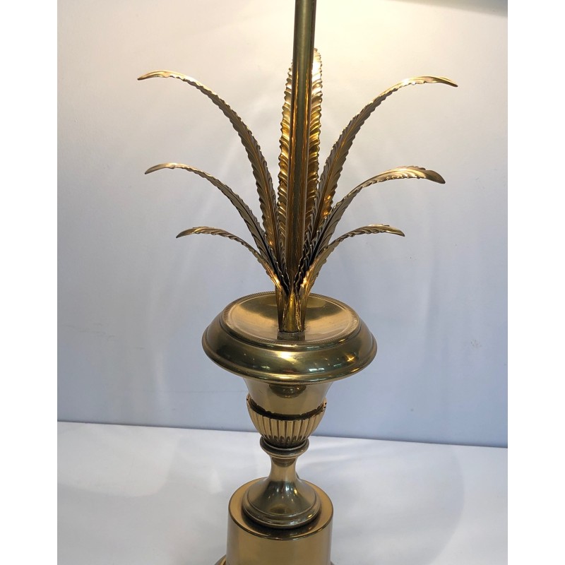 Pair of Neoclassical Style Brass Palm Tree Wall Lights, in the Manner of Maison Charles, Circa 1970