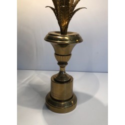 Pair of Neoclassical Style Brass Palm Tree Wall Lights, in the Manner of Maison Charles, Circa 1970