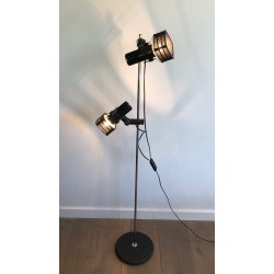 Lampadaire Chrome et Laqué Noir à Réflecteurs Réglables, Travail Français, vers 1980 | Maison BARROIS