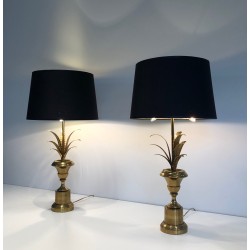 Paire d'Appliques Palmier en Laiton de Style Néoclassique, dans le Goût de la Maison Charles, Vers 1970