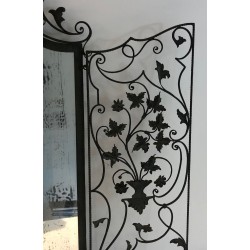 Rare Wrought Iron Mirror with Two Opening Panels, Foliage and Scrolls, French Work, Circa 1940