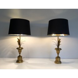 Paire d'Appliques Palmier en Laiton de Style Néoclassique, dans le Goût de la Maison Charles, Vers 1970