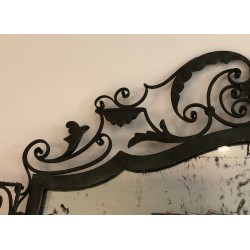 Rare Miroir en Fer Forgé à Deux Vantaux, Décor de Feuillages et Volutes, Travail Français, Vers 1940