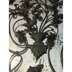 Rare Wrought Iron Mirror with Two Opening Panels, Foliage and Scrolls, French Work, Circa 1940