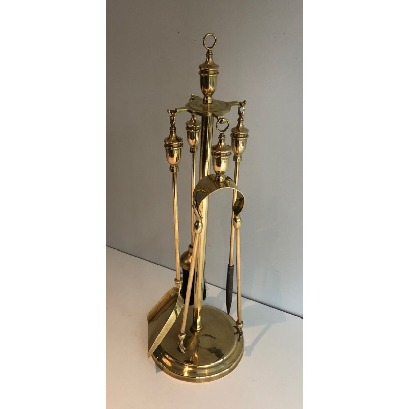 Neoclassical Style Brass Fireplace Tools, French Work, Circa 1970
