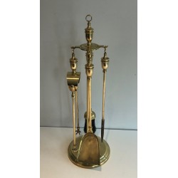 Neoclassical Style Brass Fireplace Tools, French Work, Circa 1970