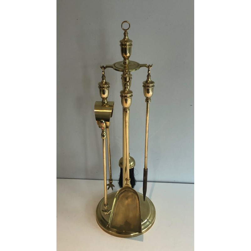 Nécessaire de Feu en Laiton de Style Néoclassique, Travail Français, Vers 1970