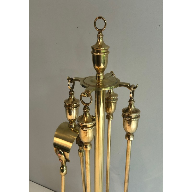 Neoclassical Style Brass Fireplace Tools, French Work, Circa 1970