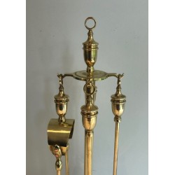Nécessaire de Feu en Laiton de Style Néoclassique, Travail Français, Vers 1970