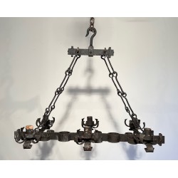 Lustre Cage Rectangulaire en Fer Forgé de Style Gothique à Six Bras de Lumière, Travail Français, Vers 1950