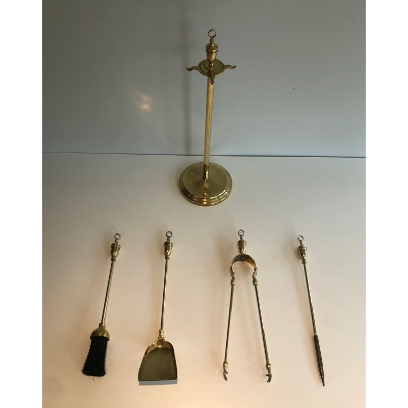 Nécessaire de Feu en Laiton de Style Néoclassique, Travail Français, Vers 1970