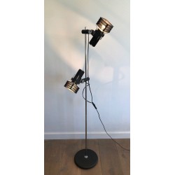 Lampadaire Chrome et Laqué Noir à Réflecteurs Réglables, Travail Français, vers 1980 | Maison BARROIS