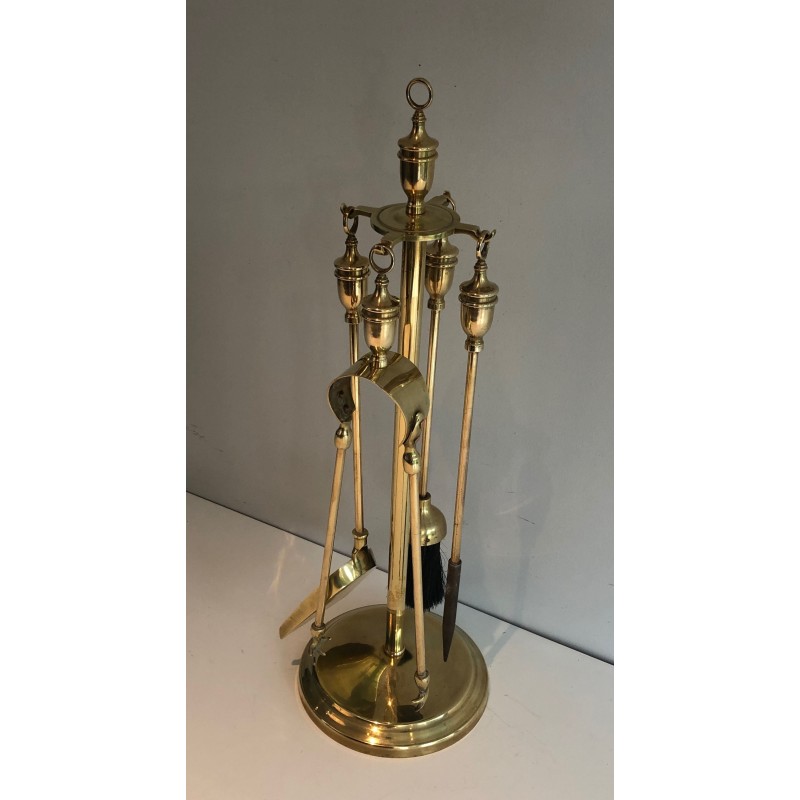 Nécessaire de Feu en Laiton de Style Néoclassique, Travail Français, Vers 1970