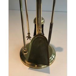 Neoclassical Style Brass Fireplace Tools, French Work, Circa 1970