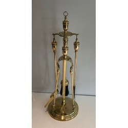 Nécessaire de Feu en Laiton de Style Néoclassique, Travail Français, Vers 1970
